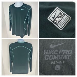 Nike Pro Combat Dri-Fit Performance Shirt Size Large Black Green‎ Athleisure Gym